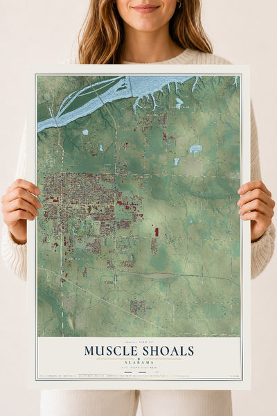 Map of Muscle Shoals, Alabama, 18 x 24 inch unframed archival matte print