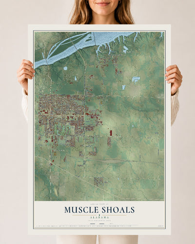 Map of Muscle Shoals, Alabama, 24 x 36 inch unframed archival matte print