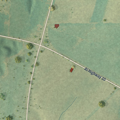Close-up of the map of Nanafalia, Alabama print showing street and building detail