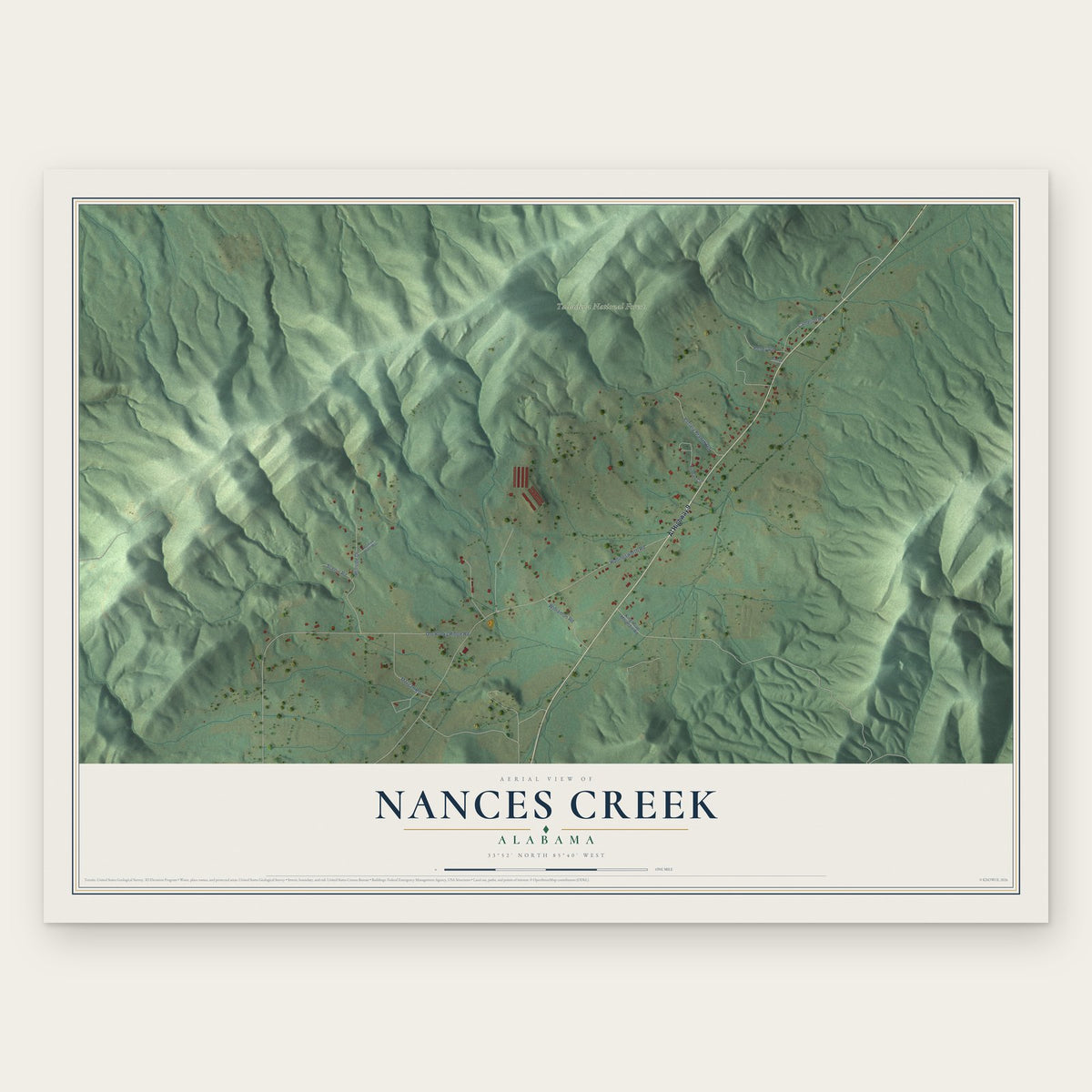 Nances Creek, Alabama map print, the full design