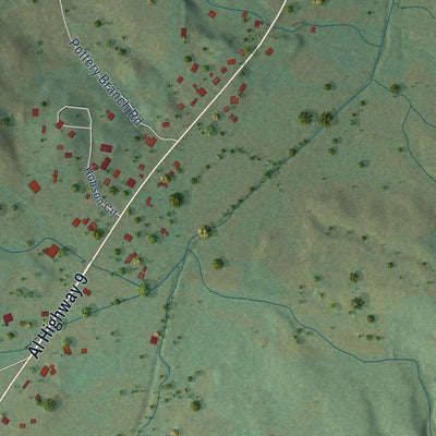 Close-up of the map of Nances Creek, Alabama print showing street and building detail