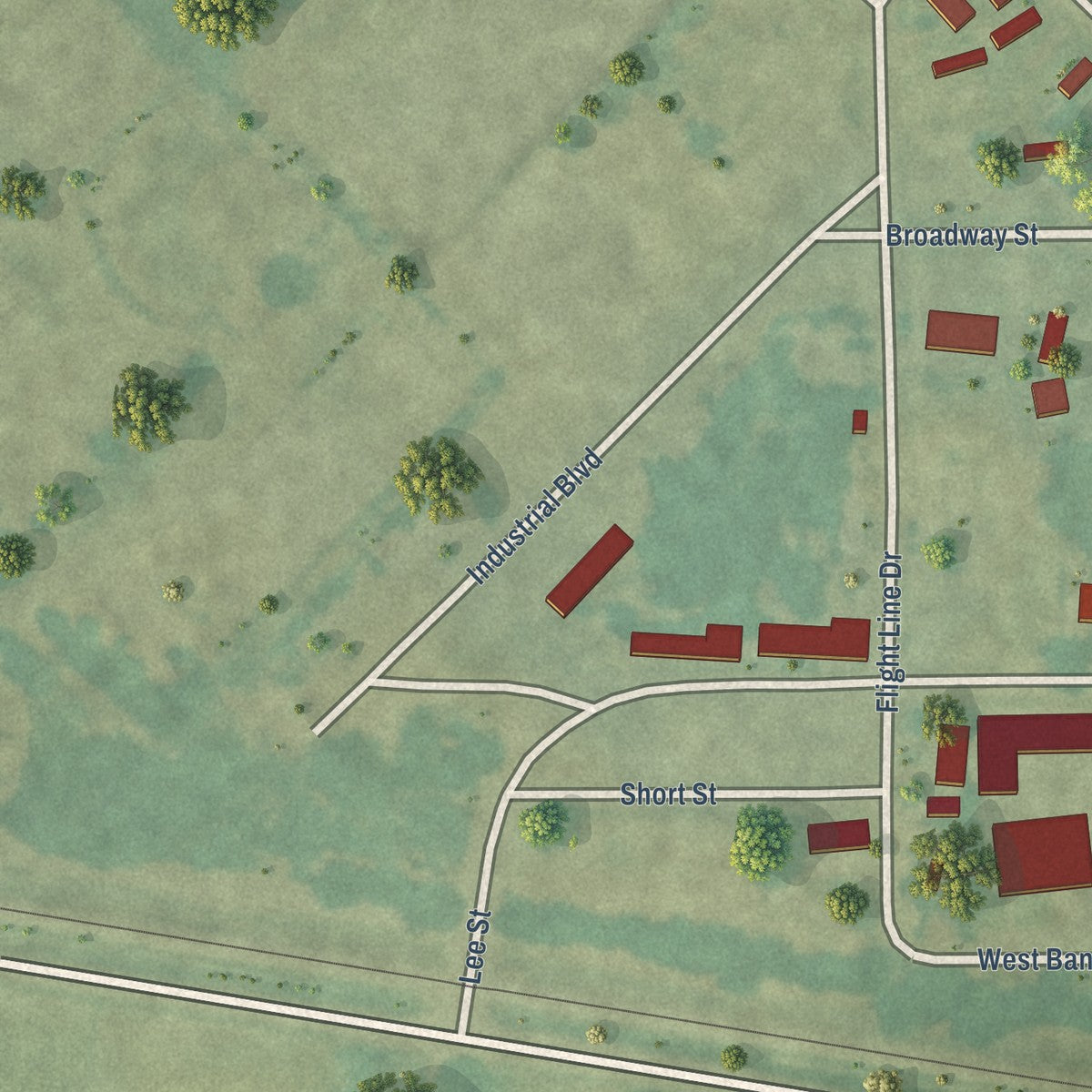 Second close-up of the map of Napier Field, Alabama print showing more streets and buildings