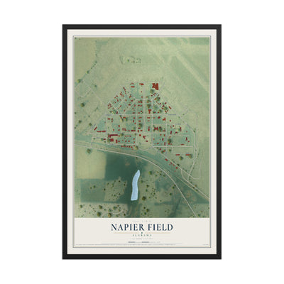 Map of Napier Field, Alabama, 12 x 18 inch print in a black wood frame