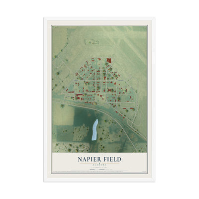 Map of Napier Field, Alabama, 12 x 18 inch print in a white wood frame
