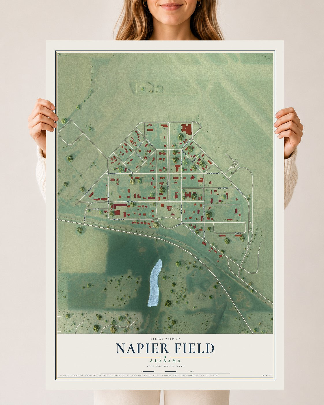 Map of Napier Field, Alabama, 24 x 36 inch unframed archival matte print