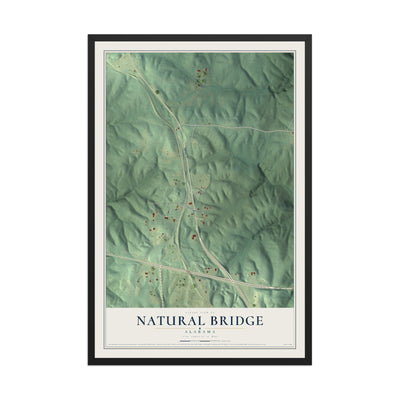 Map of Natural Bridge, Alabama, 12 x 18 inch print in a black wood frame