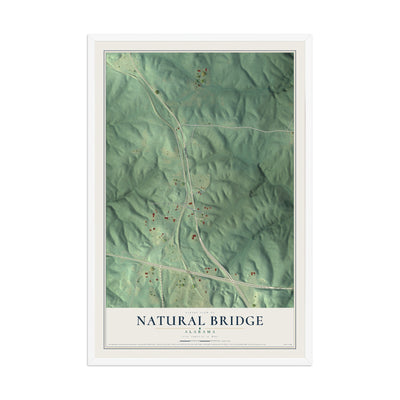 Map of Natural Bridge, Alabama, 12 x 18 inch print in a white wood frame