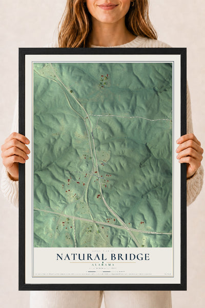 Map of Natural Bridge, Alabama, 18 x 24 inch print in a black wood frame