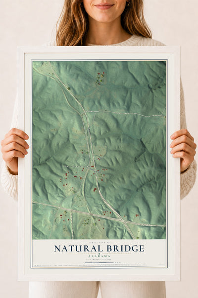Map of Natural Bridge, Alabama, 18 x 24 inch print in a white wood frame