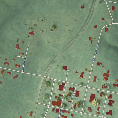 Close-up of the map of Nauvoo, Alabama print showing street and building detail