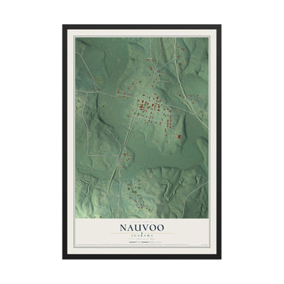 Map of Nauvoo, Alabama, 12 x 18 inch print in a black wood frame