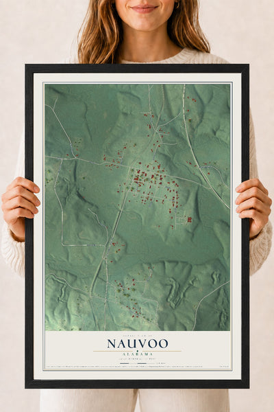 Map of Nauvoo, Alabama, 18 x 24 inch print in a black wood frame