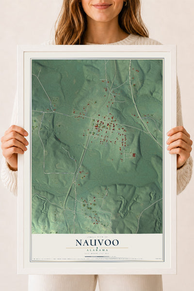 Map of Nauvoo, Alabama, 18 x 24 inch print in a white wood frame