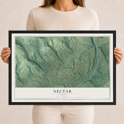 Map of Nectar, Alabama, 12 x 18 inch print in a black wood frame
