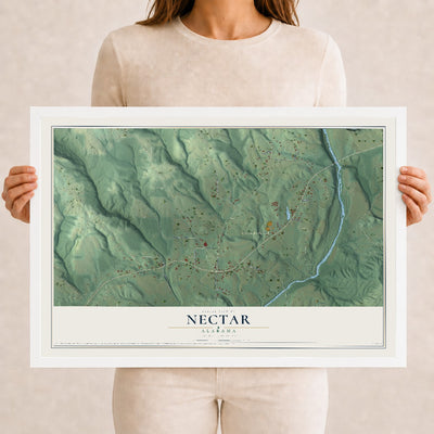 Map of Nectar, Alabama, 12 x 18 inch print in a white wood frame
