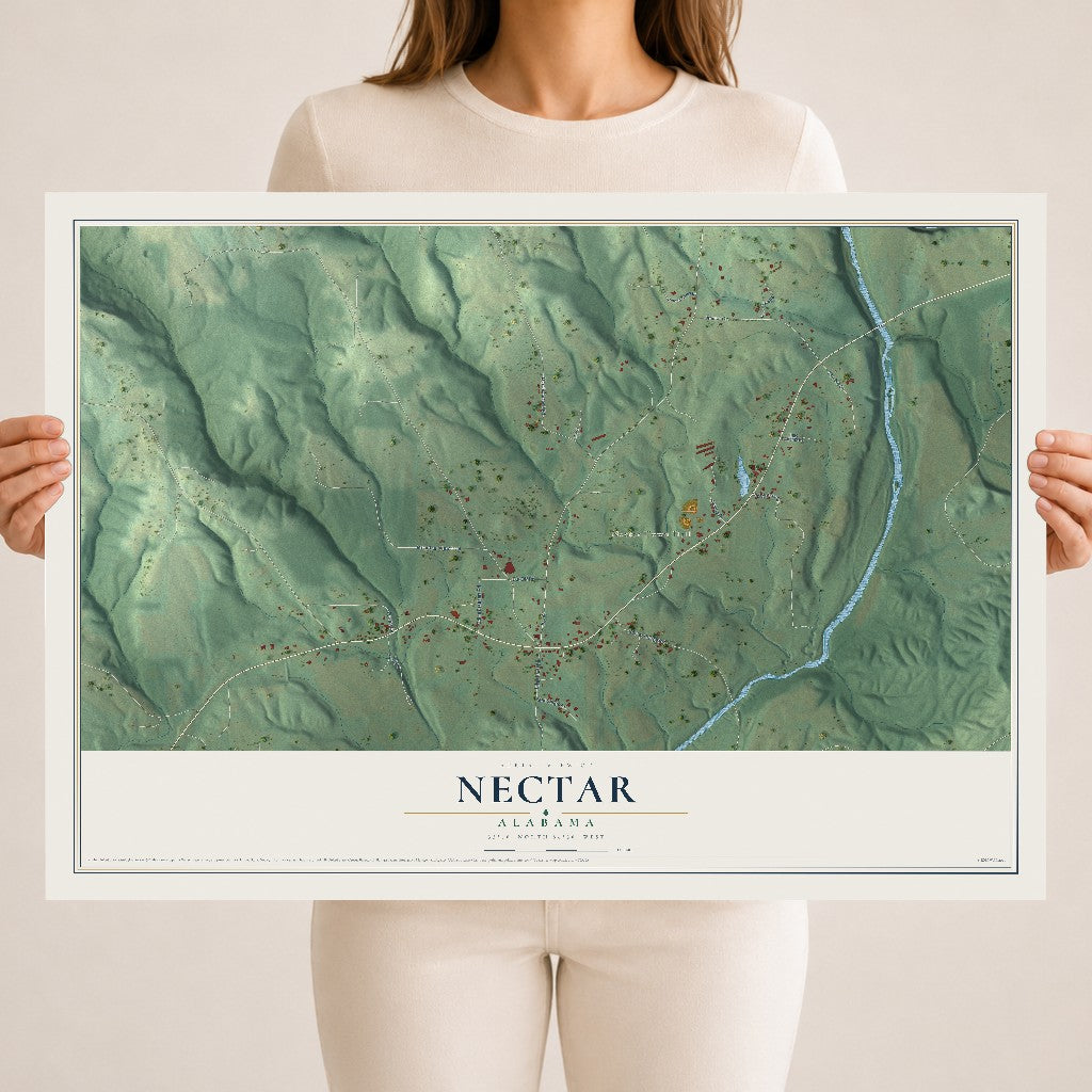 Map of Nectar, Alabama, 18 x 24 inch unframed archival matte print