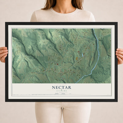 Map of Nectar, Alabama, 18 x 24 inch print in a black wood frame