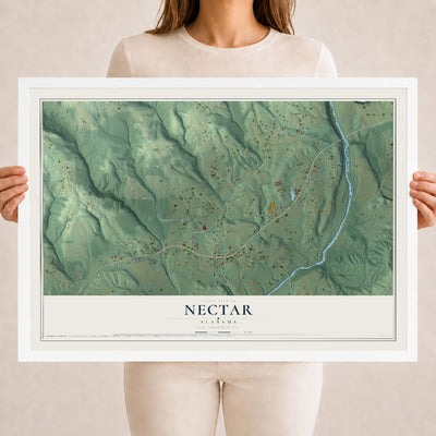Map of Nectar, Alabama, 18 x 24 inch print in a white wood frame