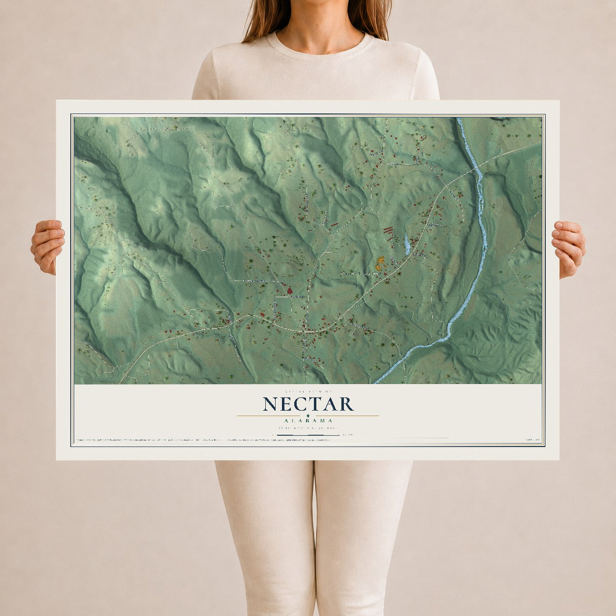Map of Nectar, Alabama, 24 x 36 inch unframed archival matte print