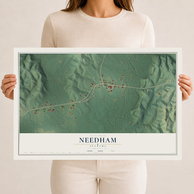 Map of Needham, Alabama, 12 x 18 inch unframed archival matte print