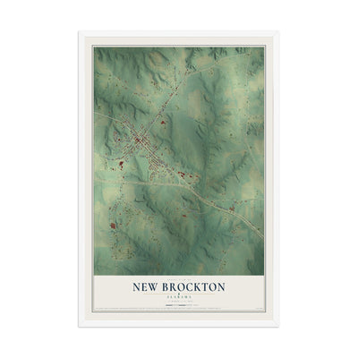Map of New Brockton, Alabama, 12 x 18 inch print in a white wood frame