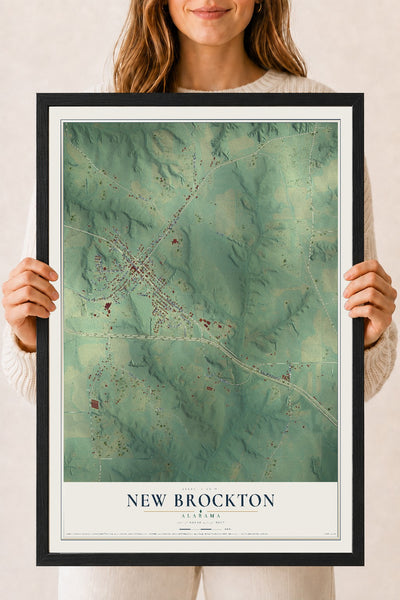 Map of New Brockton, Alabama, 18 x 24 inch print in a black wood frame