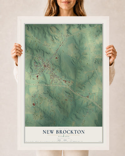 Map of New Brockton, Alabama, 24 x 36 inch print in a white wood frame