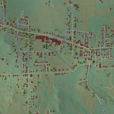 Close-up of the map of New Hope, Alabama print showing street and building detail