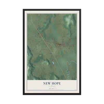 Map of New Hope, Alabama, 12 x 18 inch print in a black wood frame