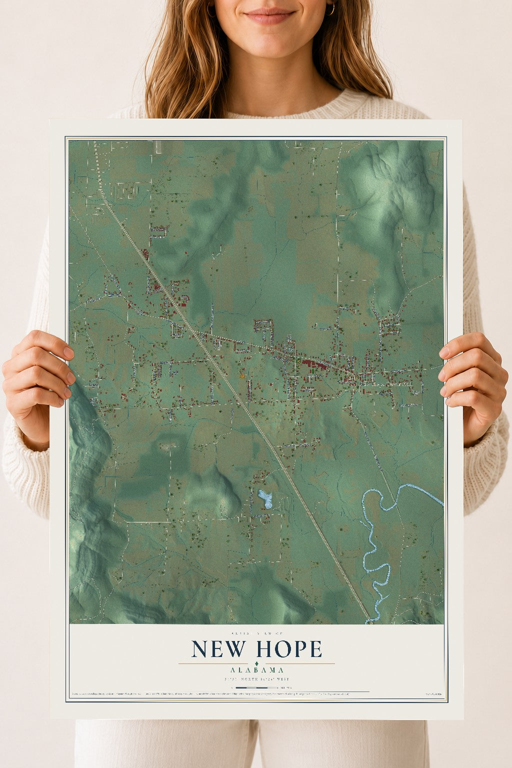 Map of New Hope, Alabama, 18 x 24 inch unframed archival matte print