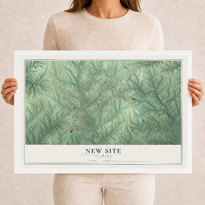 Map of New Site, Alabama, 12 x 18 inch print in a white wood frame