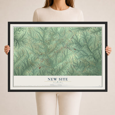 Map of New Site, Alabama, 24 x 36 inch print in a black wood frame