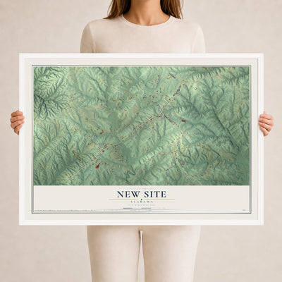 Map of New Site, Alabama, 24 x 36 inch print in a white wood frame