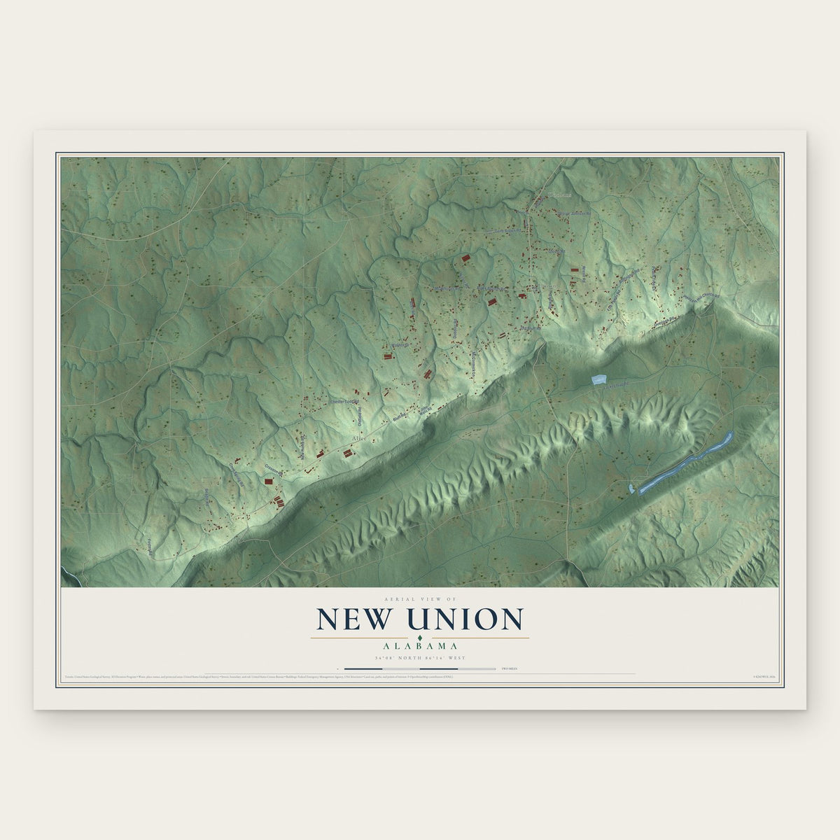 New Union, Alabama map print, the full design