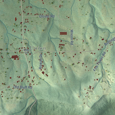 Close-up of the map of New Union, Alabama print showing street and building detail