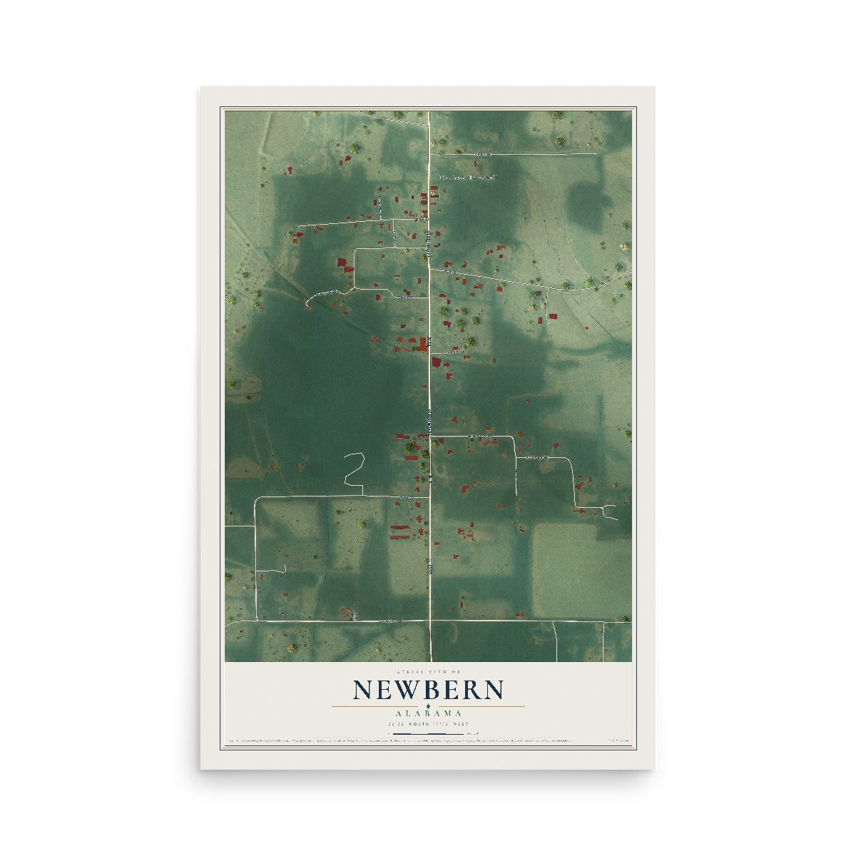 Map of Newbern, Alabama, 12 x 18 inch unframed archival matte print