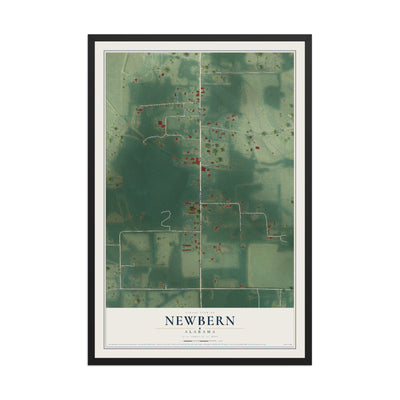 Map of Newbern, Alabama, 12 x 18 inch print in a black wood frame