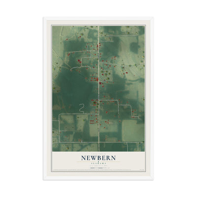 Map of Newbern, Alabama, 12 x 18 inch print in a white wood frame
