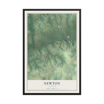 Map of Newton, Alabama, 12 x 18 inch print in a black wood frame