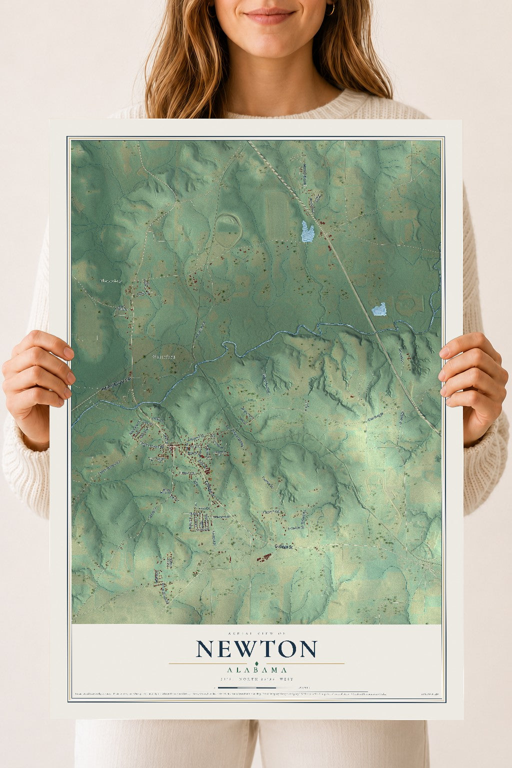 Map of Newton, Alabama, 18 x 24 inch unframed archival matte print
