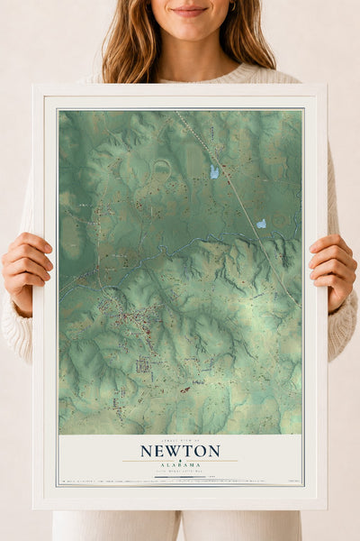 Map of Newton, Alabama, 18 x 24 inch print in a white wood frame