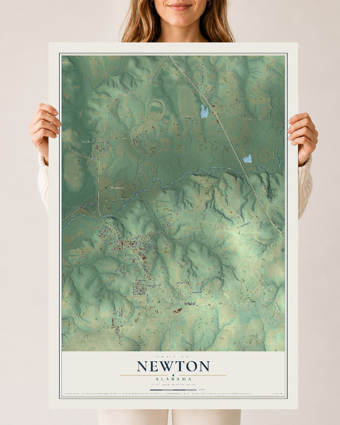 Map of Newton, Alabama, 24 x 36 inch unframed archival matte print