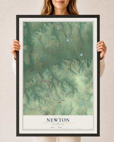 Map of Newton, Alabama, 24 x 36 inch print in a black wood frame