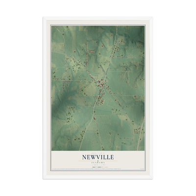 Map of Newville, Alabama, 12 x 18 inch print in a white wood frame