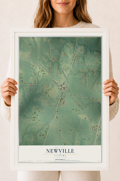 Map of Newville, Alabama, 18 x 24 inch print in a white wood frame