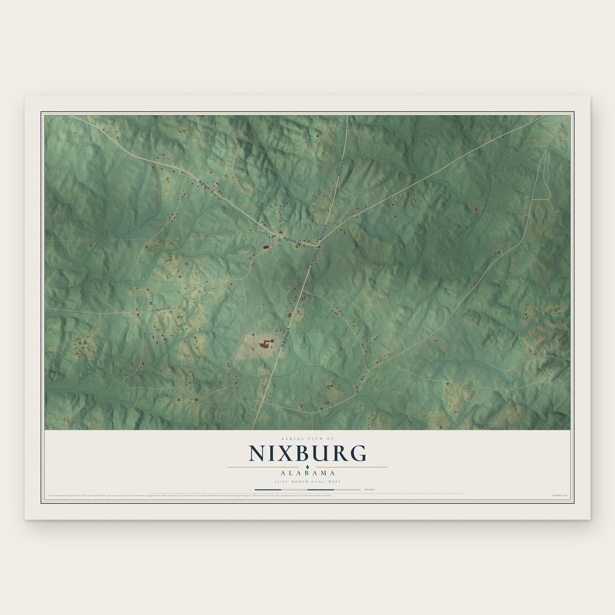 Nixburg, Alabama map print, the full design