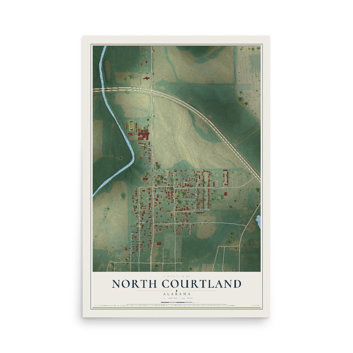 Map of North Courtland, Alabama, 12 x 18 inch unframed archival matte print