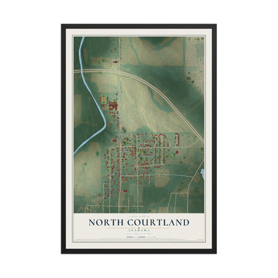 Map of North Courtland, Alabama, 12 x 18 inch print in a black wood frame