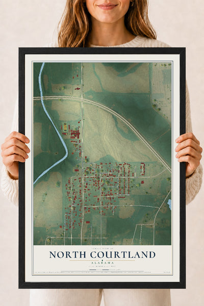 Map of North Courtland, Alabama, 18 x 24 inch print in a black wood frame