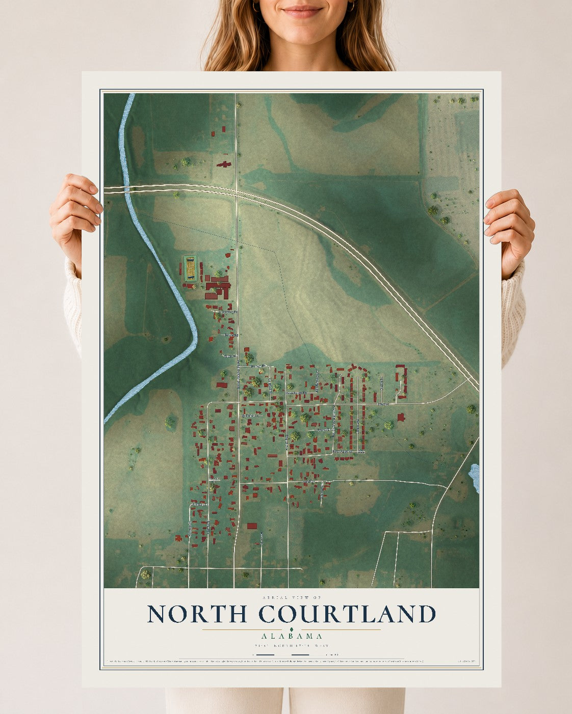 Map of North Courtland, Alabama, 24 x 36 inch unframed archival matte print